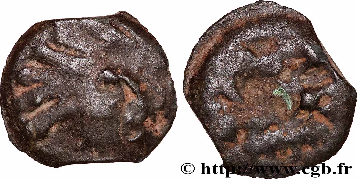 GALLIEN - SENONES (Region die Sens) Potin à la tête “d’indien” et au sanglier fSS/SGE