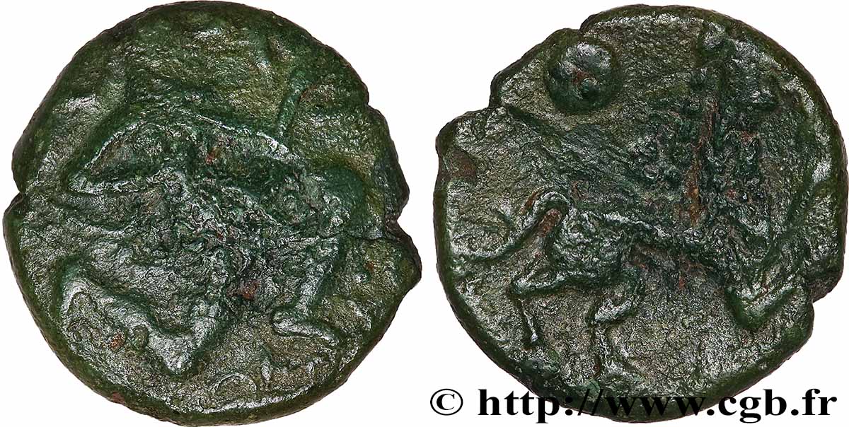 BELLOVAQUES (Région de Beauvais) Bronze au personnage courant et à l’androcéphale TB+