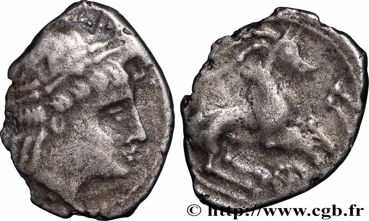 GALLIA - ALLOBROGES (Region di Dauphine) Denier au cervidé et à la roue, tête à droite BB