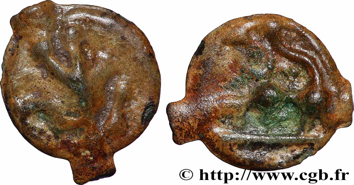 GALLIA - GALLIA DELLO SETTENTRIONALE - ÆDUI (BIBRACTE, Regione dello Mont-Beuvray) Potin “au mannequin” et au taureau à gauche q.SPL