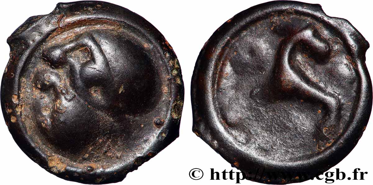 GALLIA - GALLIA DELLO SETTENTRIONALE - ÆDUI (BIBRACTE, Regione dello Mont-Beuvray) Potin à l’hippocampe, tête casquée BB