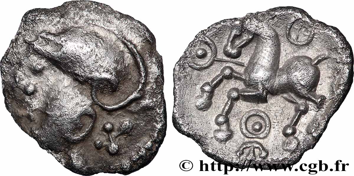 GALLIEN - NORDGALLIEN - ÆDUI (BIBRACTE, Region die Mont-Beuvray) Denier à la tête casquée fVZ/VZ