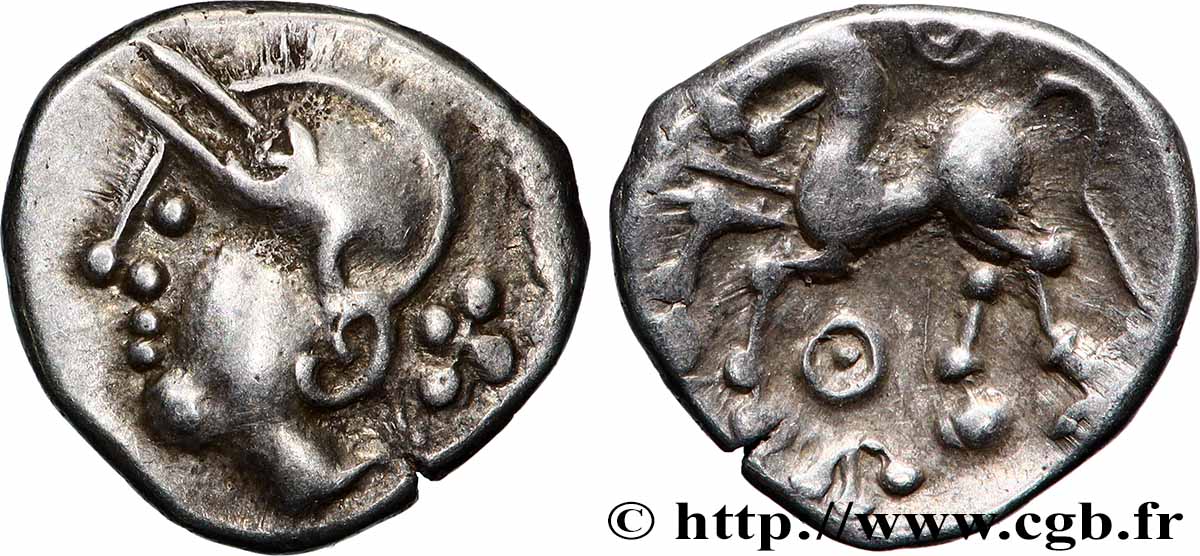 GALLIA - ÆDUI (BIBRACTE, Area of the Mont-Beuvray) Denier à la tête casquée AU