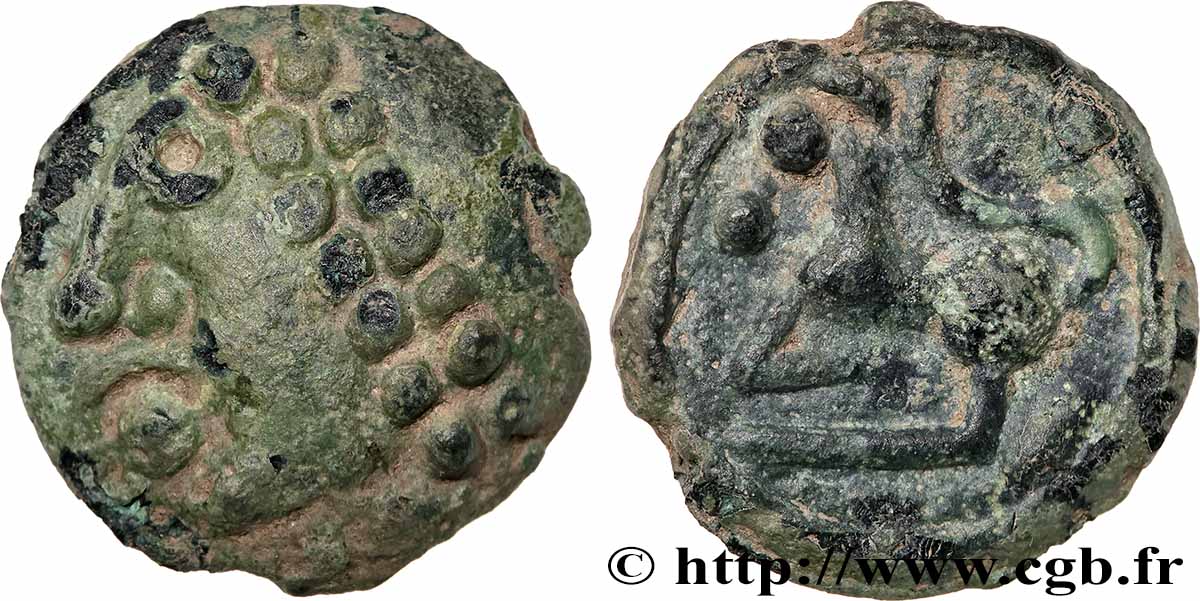 SÉQUANES (Région de Besançon) Potin à la grosse tête laurée de gros globules TTB+