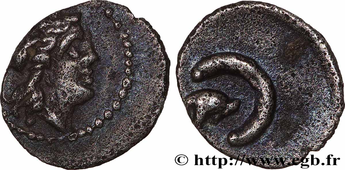 ESPAGNE / SUD-EST DE LA FRANCE, INCERTAINE Hémiobole au croissant et au dauphin TTB