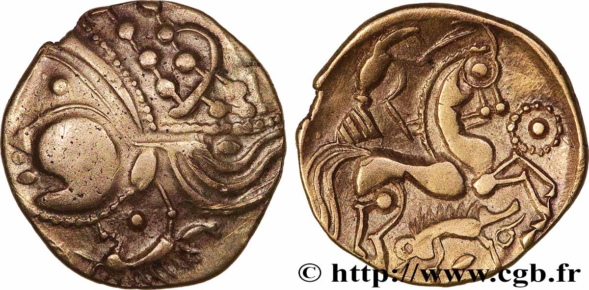 GALLIA - AULERCI EBUROVICES (Area of Évreux) Hémistatère aux sangliers et à l’annelet perlé pointé AU