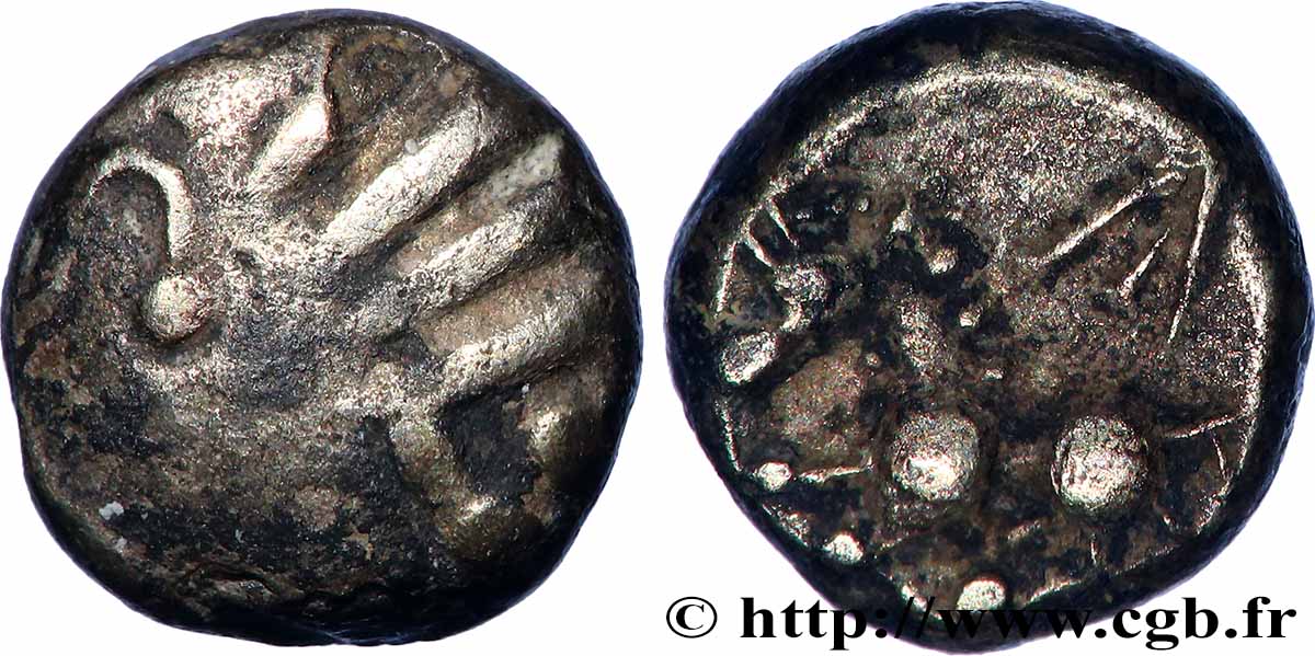 RÈMES (Région de Reims) Quart de statère “aux segments de cercles” en bas électrum TTB