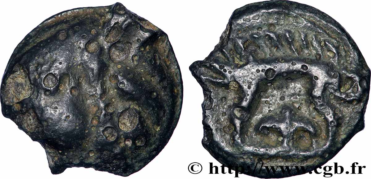 LEUQUES (Région de Toul) Potin à la tête d’indien, classe Ij/h TB+/TTB