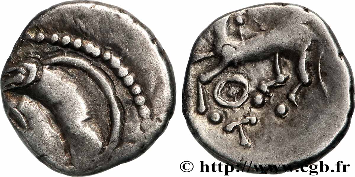 ÉDUENS (BIBRACTE, région du Mont-Beuvray) Denier à la tête casquée TTB+