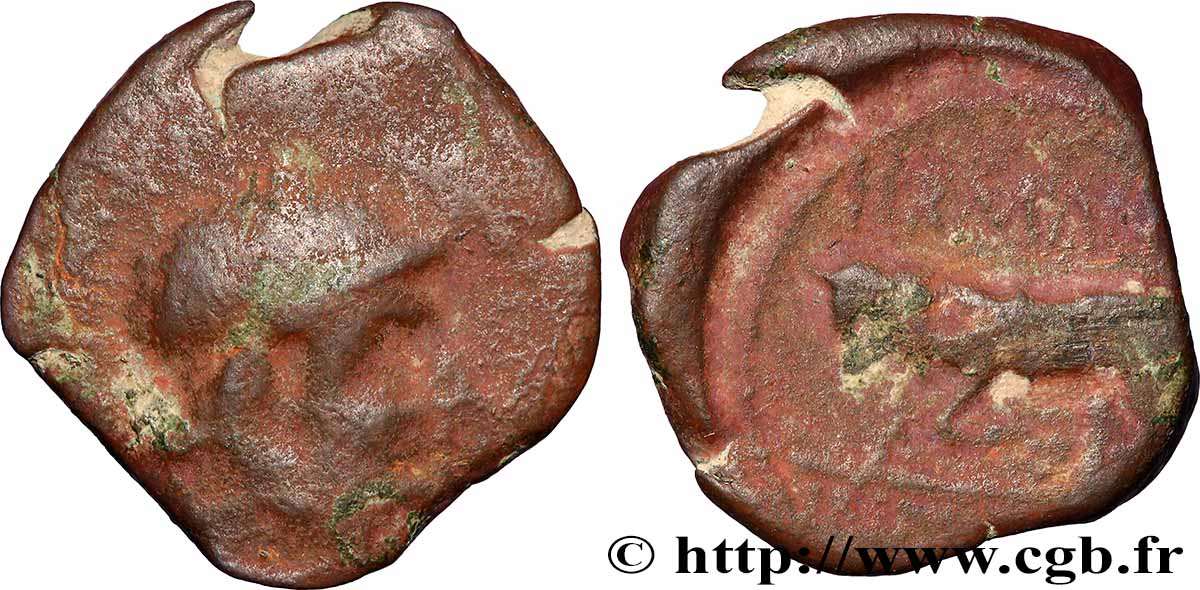 GALLIA BELGICA - REMI (Area of Reims) Bronze GERMANVS INDVTILLI au taureau (Quadrans) VF