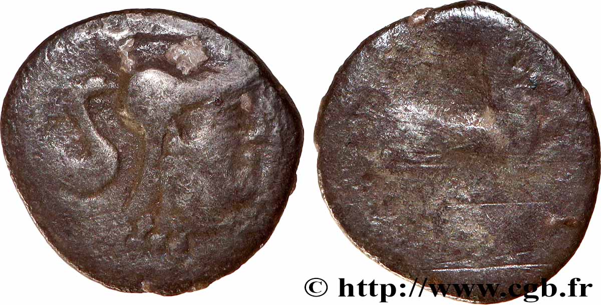 GALLIA - AULERCI CENOMANI (Area of Le Mans) Denier à la tête casquée à droite et aux carnyx VF