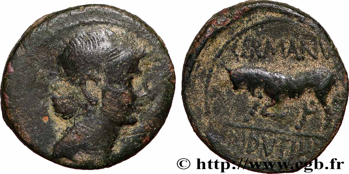 GALLIA BELGICA - REMI (Area of Reims) Bronze GERMANVS INDVTILLI au taureau (Quadrans) VF