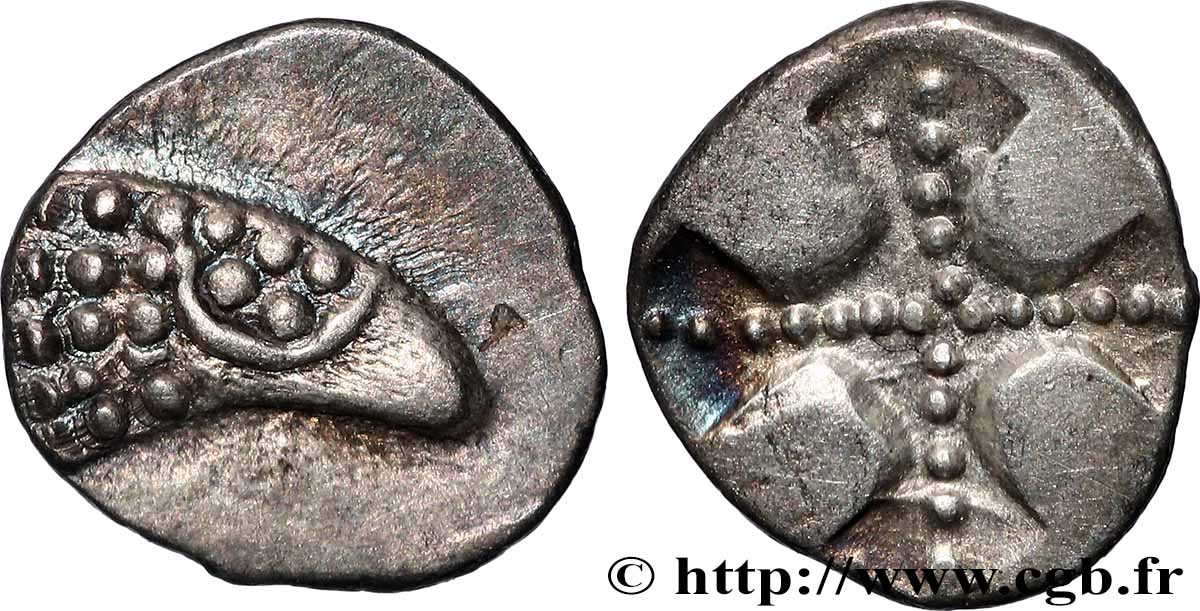 MASSALIA - MARSEILLE Hémiobole du type du trésor d&nbsp;Auriol à la tête de bélier, à droite MS