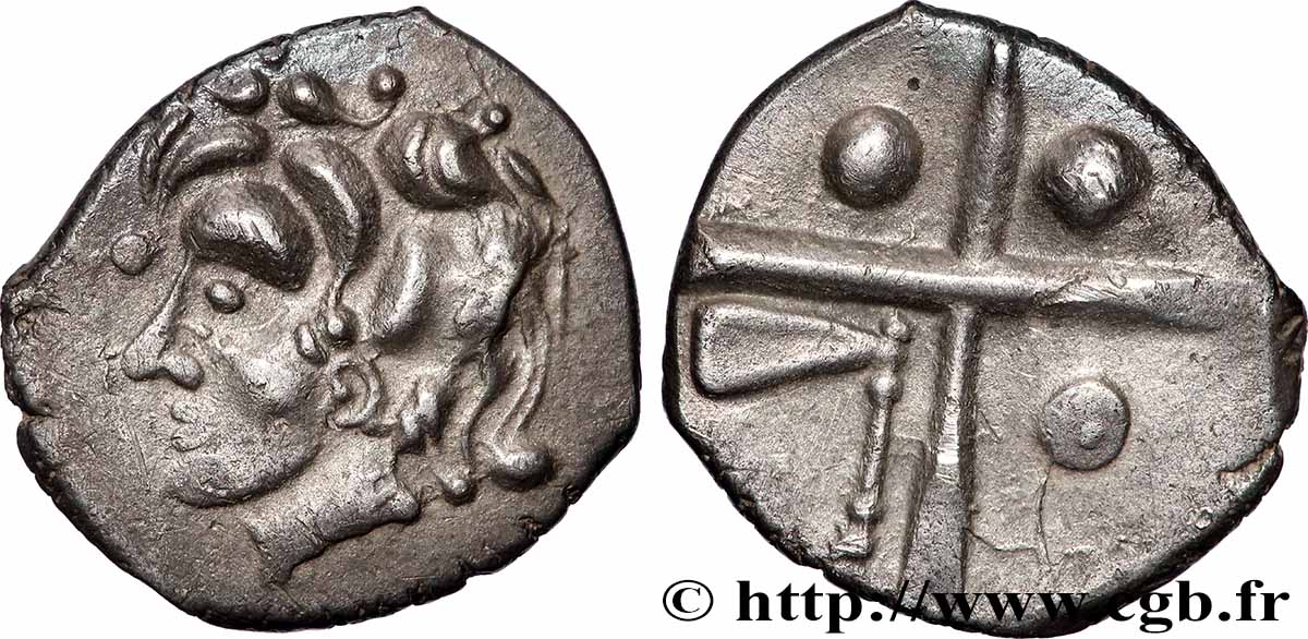 GALLIA - SOUTH WESTERN GAUL - VOLCÆ TECTOSAGES (Area of Toulouse) Drachme “à la tête cubiste”, Série précoce aux dauphins AU/AU