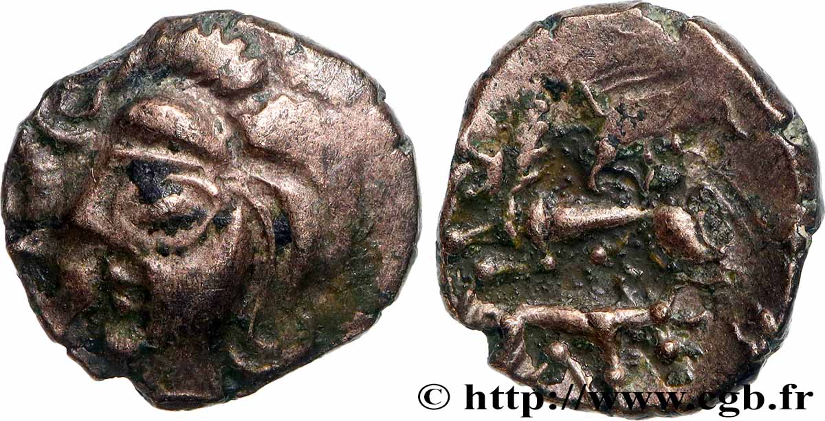 GALLIA - ARMORICA -OSISMII (Area of Carhaix - Finistère) Quart de statère au taureau et à l’aigle - cheval androcéphale AU
