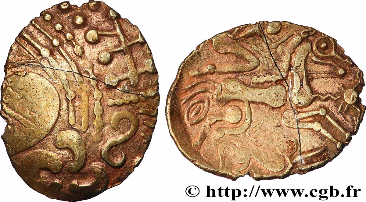 GALLIA - AULERCI EBUROVICES (Regione d&nbsp;Evreux) Hémistatère au loup, joue tatouée q.SPL