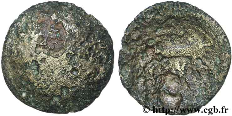 GALLIA BELGICA - LEUCI (Región de Toul) Statère d’or au cheval retourné (noyau de bronze) RC