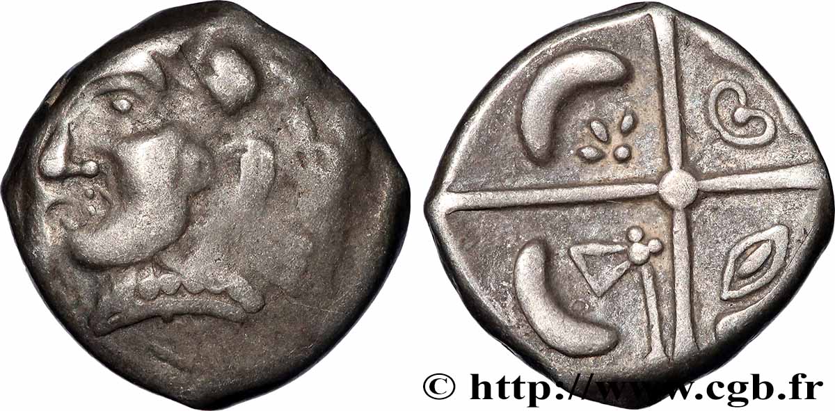 VOLQUES TECTOSAGES (région de Toulouse) Drachme “à la tête cubiste”, Série précoce aux dauphins TTB/TTB+