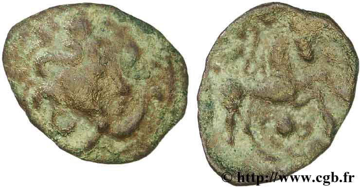 GALLIA BELGICA - AMBIANI (Región de Amiens) Bronze au cheval et à la tête coupée BC