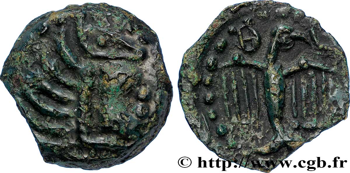 GALLIEN - CARNUTES (Region die Beauce) Bronze à l’aigle et à la rouelle, tête à droite SS