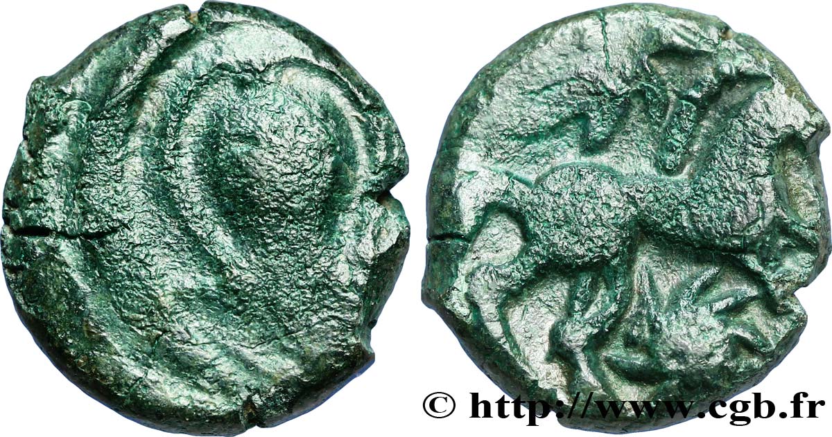 GALLIEN - BELGICA - BELLOVACI (Region die Beauvais) Bronze à la petite tête de face S/SS