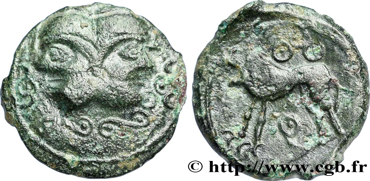 GALLIEN - BELGICA - SUESSIONES (Region die Soissons) Bronze à la tête janiforme, classe II fSS