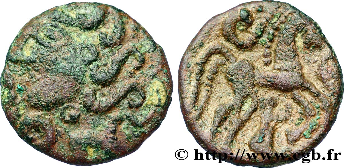 GALLIEN - BELGICA - AMBIANI (Region die Amiens) Bronze au cheval et au sanglier fSS