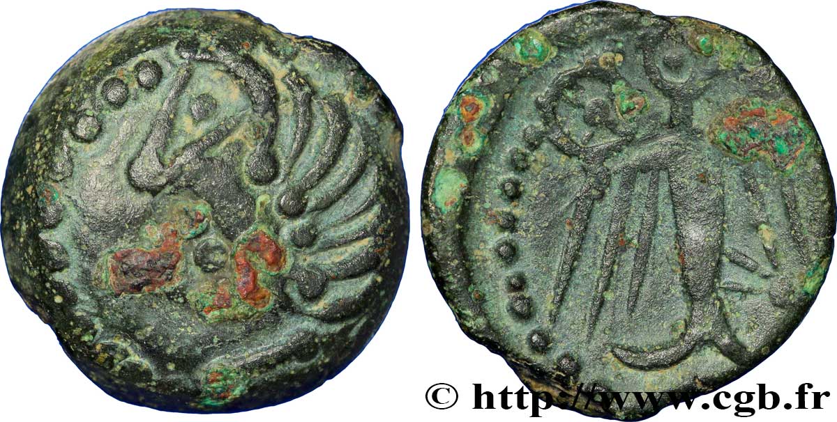 GALLIA - CARNUTES (Area of the Beauce) Bronze à l’aigle et à la rouelle, tête à gauche XF