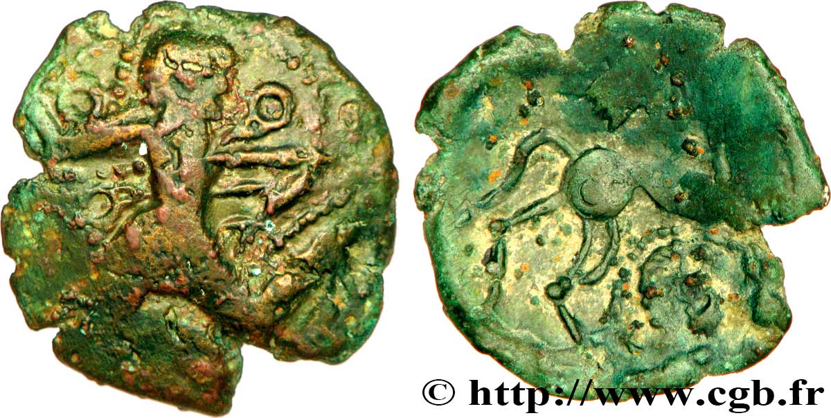 GALLIA - BELGICA - BELLOVACI (Región de Beauvais) Bronze au personnage courant, à l’astre rayonnant BC+