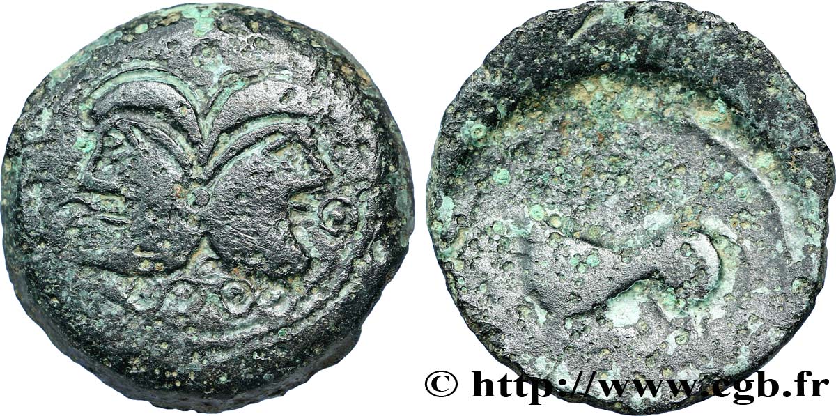 GALLIEN - BELGICA - SUESSIONES (Region die Soissons) Bronze à la tête janiforme, classe II fSS/fS