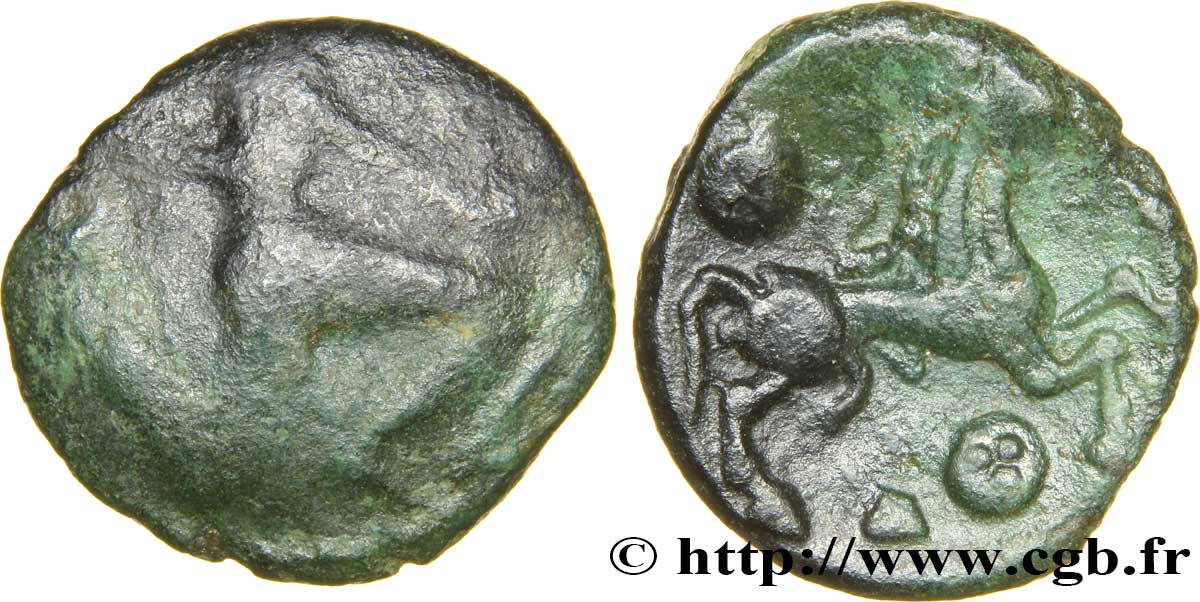 GALLIEN - BELGICA - BELLOVACI (Region die Beauvais) Bronze au personnage courant et à l’androcéphale S/SS