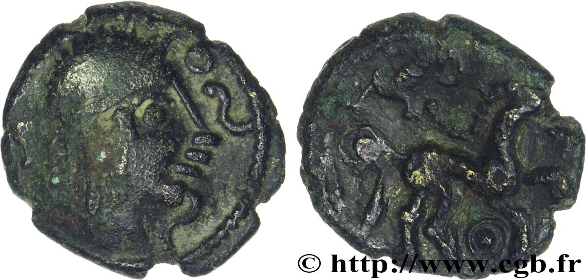 AMBIANI (Area of Amiens) Bronze au cheval et à la tête aux cheveux calamistrés VF/AU