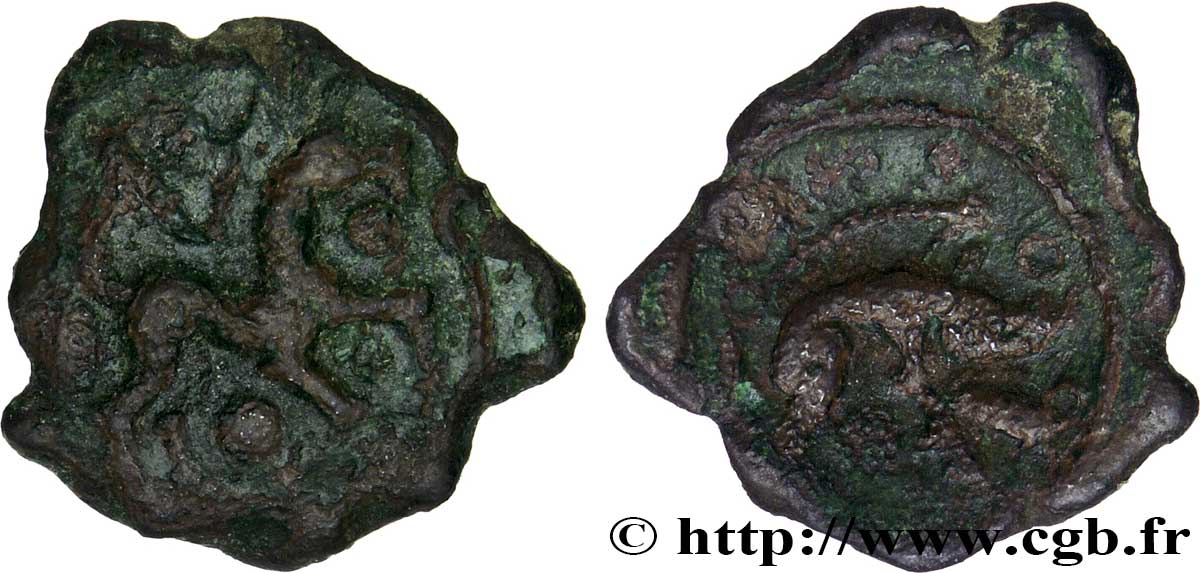 GALLIEN - BELGICA - AMBIANI (Region die Amiens) Bronze au cheval et au sanglier, “type des dépôts d’Amiens” fSS