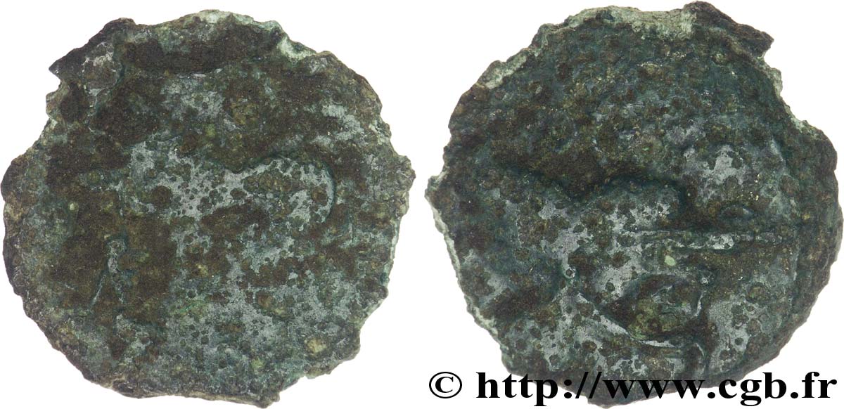 GALLIEN - BELGICA - SUESSIONES (Region die Soissons) Bronze à la tête janiforme, classe II S/SGE