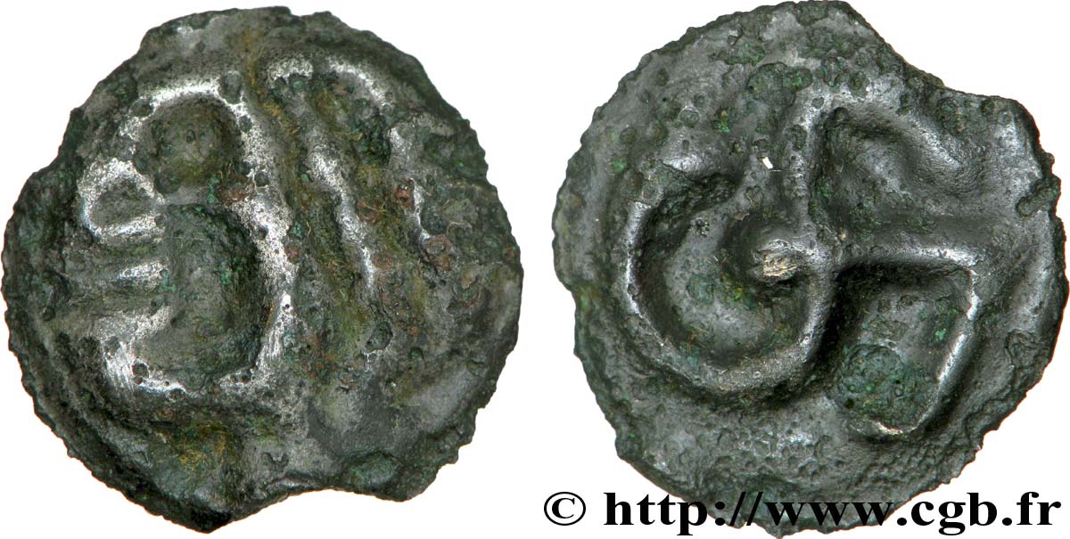 EDUENS, ÆDUI (BIBRACTE, Area of the Mont-Beuvray) Potin à l’hippocampe, tête à la chevelure bouletée VF/XF