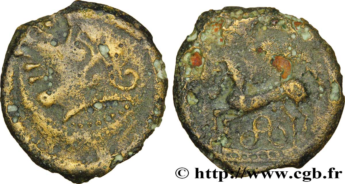GALLIA - BITURIGES CUBI (Región de Bourges) Bronze au cheval et aux trois annelets BC+