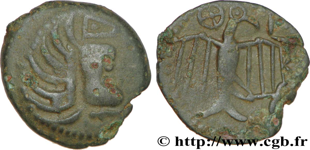 GALLIA - CARNUTES (Area of the Beauce) Bronze à l’aigle et à la rouelle, tête à droite VF/XF