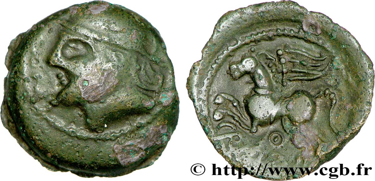 GALLIA BELGICA - SUESSIONES (Región de Soissons) Bronze CRICIRV, barbu BC+/MBC