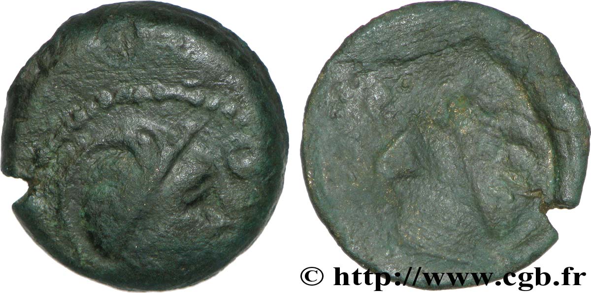 GALLIA - BELGICA - PARIS AREA Bronze à la tête casquée et au cheval, incus VF