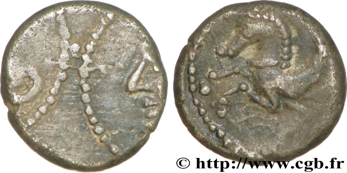 ALLOBROGES (Région du Dauphiné) Denier à l’hippocampe, tête à gauche, coin à empreintes multiples TTB