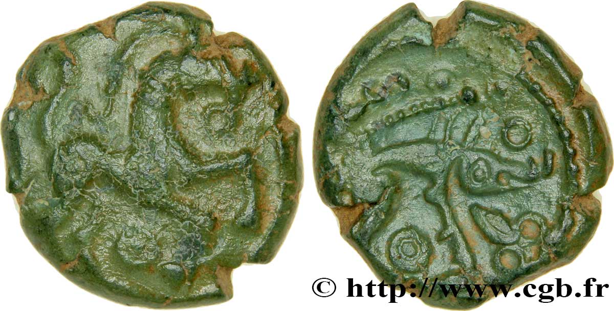 GALLIA BELGICA - AMBIANI (Regione di Amiens) Bronze au cheval et au sanglier, “type des dépôts d’Amiens” BB/q.SPL