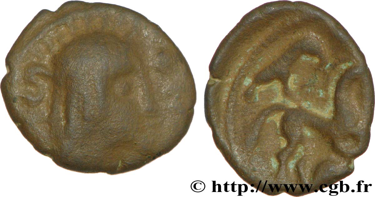 AMBIANI (Area of Amiens) Bronze au cheval et à la tête aux cheveux calamistrés VF/VF