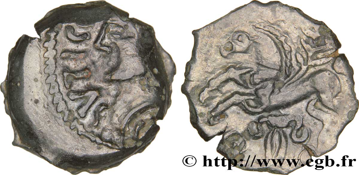 VÉLIOCASSES (Région du Vexin normand) Bronze SVTICOS, classe III à la tête casquée TTB+/TTB