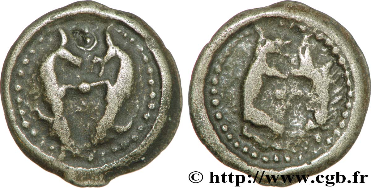 GALLIA BELGICA - SUESSIONES (Región de Soissons) Potin aux animaux affrontés, classe II MBC