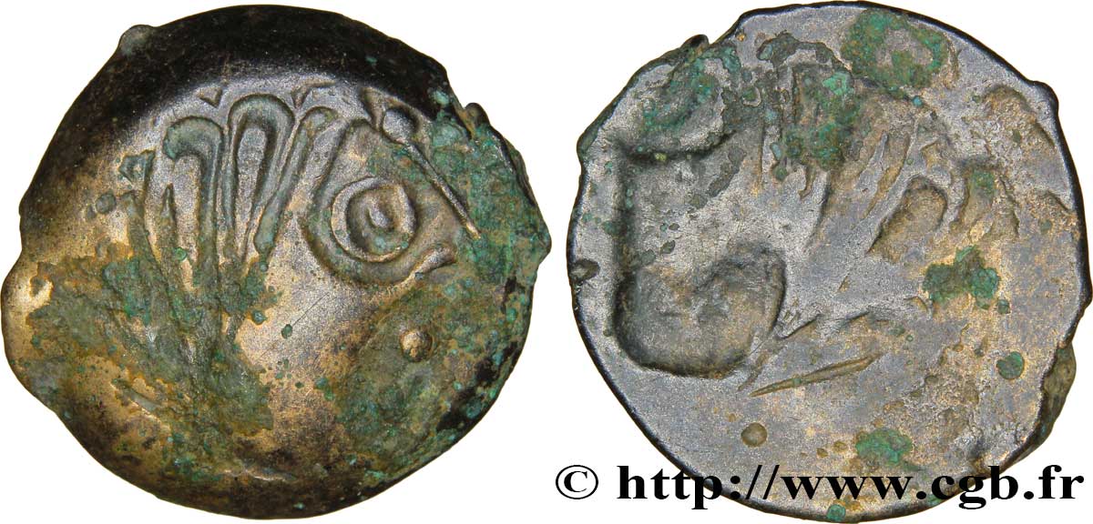 GALLIEN - SENONES (Region die Sens) Bronze INS à l’oiseau et au vase, classe VIII, incus fSS