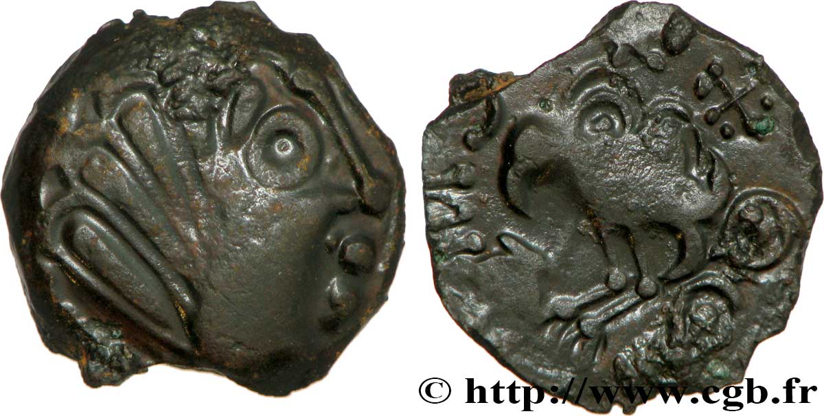 GALLIEN - SENONES (Region die Sens) Bronze INS à l’oiseau et au vase, classe VIII fVZ
