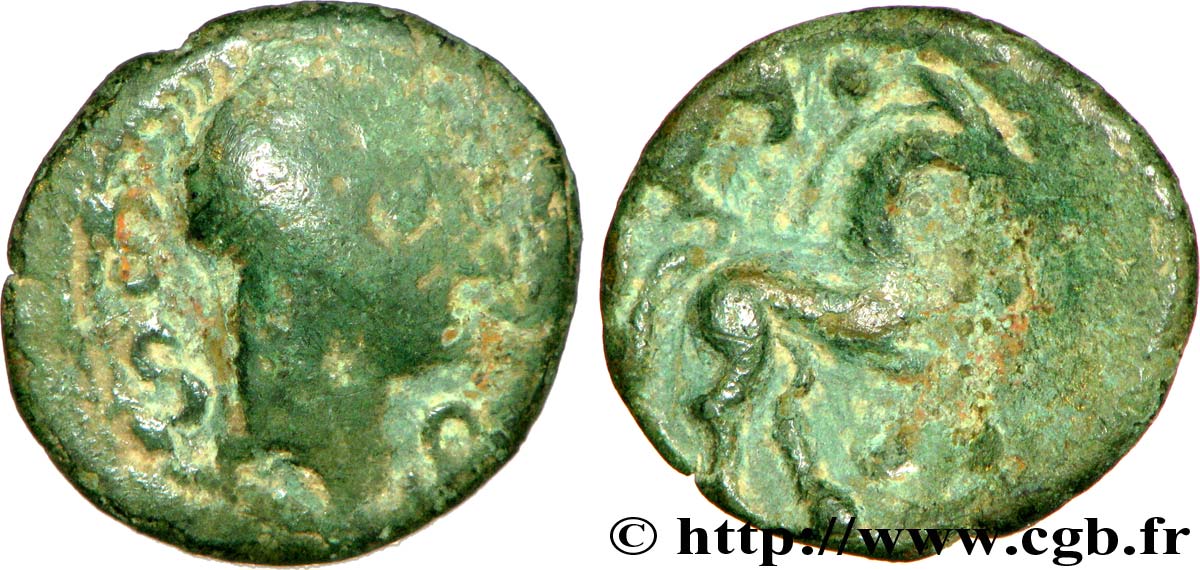 GALLIA BELGICA - AMBIANI (Area of Amiens) Bronze au cheval et à la tête aux cheveux calamistrés VF/VF