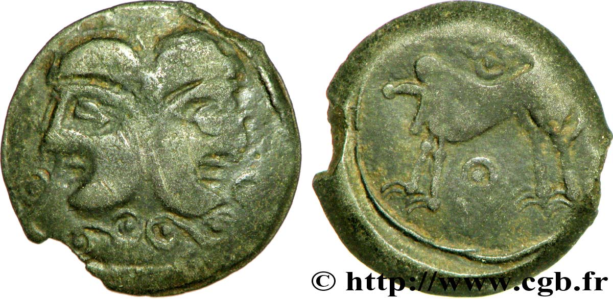 GALLIA BELGICA - SUESSIONES (Región de Soissons) Bronze à la tête janiforme, classe II BC+