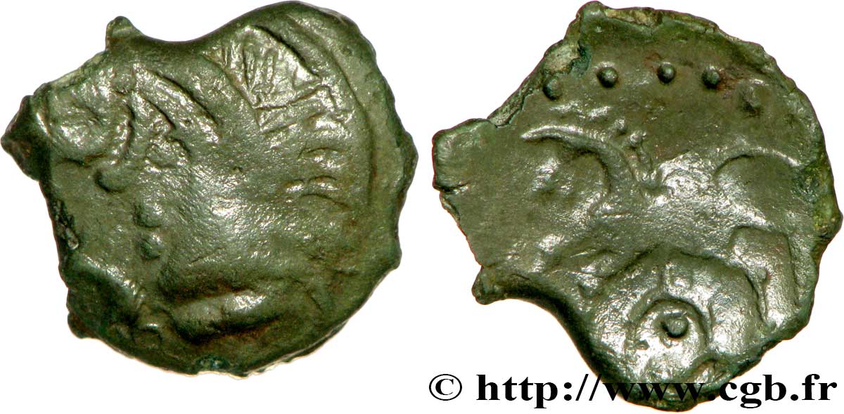 GALLIEN - AULERCI EBUROVICES (Region die Évreux) Bronze DVNICCOS au sanglier devant la bouche fSS