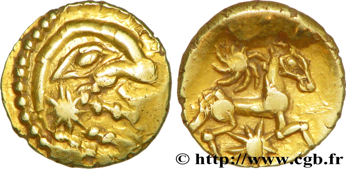 GALLIA - BELGICA - BELLOVACI (Región de Beauvais) Quart de statère d or à l astre, cheval à droite MBC/EBC
